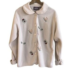 VTG Womans Premier Long Sleeve Fleece Button Jacket Pine Cone Embroidery Size XL